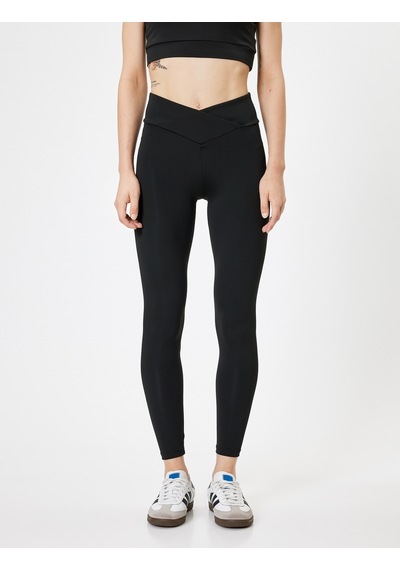 Koton Spor Tayt Bel Detaylı Slim Fit Bilek Boy Yüksek Bel Siyah 5wak40153nk
