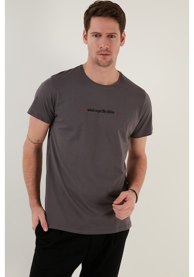 Buratti Pamuklu Slim Fit Bisiklet Yaka Erkek T Shirt 541Wind Koyu Gri