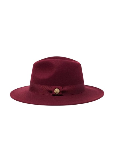 Tezzgelsin Kadın Metal Düğme Detaylı Kurdele Şeritli Kaşe Fedora Fötr Şapka Bordo
