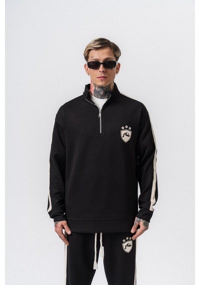Respire Erkek Şerit Detaylı Yarım Fermuarlı Modal Sweatshirt Siyah