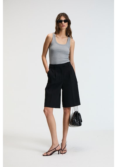 Ethıquet Lıllesol Kadın Fitilli Görünümlü Slim Fit Vücuda Oturan Havuz Yakalı Pamuklu Basic Antrasit