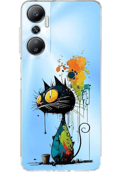 Infinix Hot 20 İle Uyumlu Splash Kedi Tasarımlı Şeffaf Silikon Kılıf Şeffaf