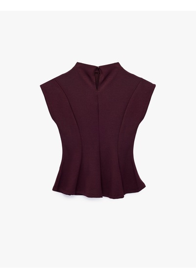 Koton Viskon Karışımlı Slim Fit Kolsuz Dik Yaka Peplum Bluz Bordo 7wak70012uk