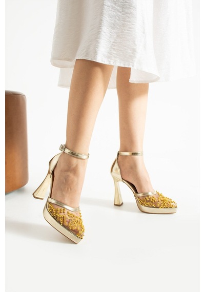 Dabab Shoes Pearly Gold Kadın Platformlu 11cm Topuklu İncili Bilekten Bantlı Abiye Gelin Düğün Ayakkabısı Altın Dabab Shoes Pearly Gold Kadın Platformlu 11cm Topuklu İncili Bilekten Bantlı Abiye Gelin Düğün Ayakkabısı Altın