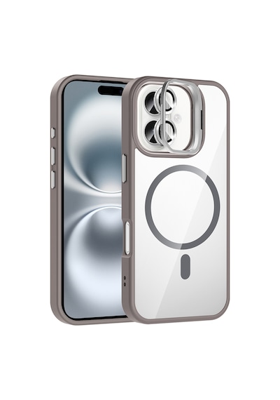 Apple Uyumlu iPhone 16 Plus Kılıf Standlı + Kamera Lens Koruma Setli M-safe Şarj Özellikli Mkst Etro Siyah Siyah