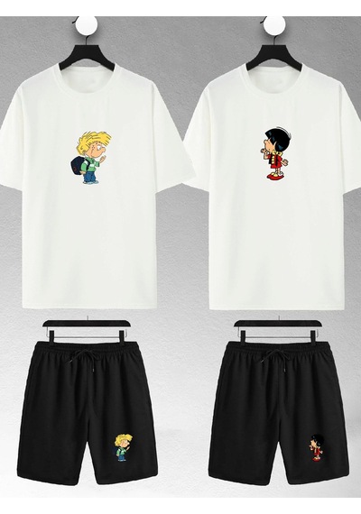 Unisex Kadın Erkek Cedric Chen Baskılı Sevgili Çift Kombini Tasarım Oversize Tshirt Ve Şort Beyaz1 Mck2328 Beyaz