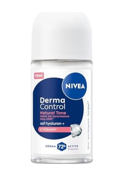 Kadın Roll On Deodorant Derma Control Natural Tone 50 Ml, Koltuk Altı Kararmasına Karşı Etkili, Eşit Cilt Tonu, 72 Saat Anti Perspirant Koruma, C Vitamini, Hyaluronik Asit, Alkol İçermez