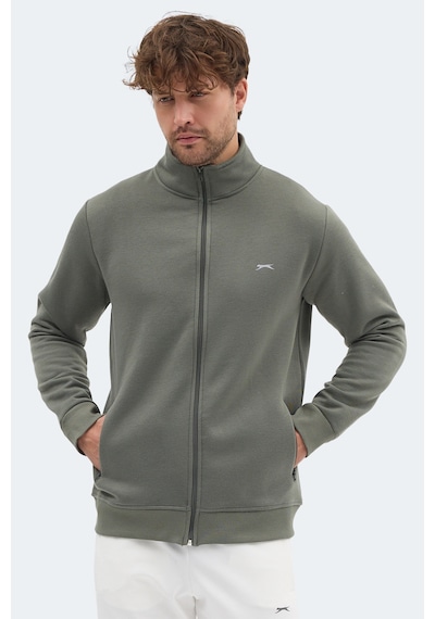 Slazenger Mendoza I Erkek Fermuarlı Dik Yaka Cepli Haki Sweatshırt Haki