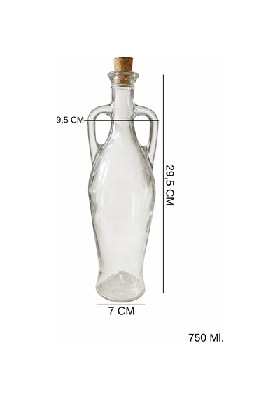 2'li Amfora Model Geyik Mantar Tıpalı Cam Yağ Şişesi - 750ml. Şeffaf Sirke Limon Suyu Şişesi - Siyah Geyik Şeffaf
