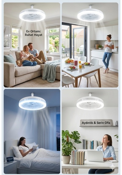 Vantilatör Ampul Üç Renkli Işık Fanlı Kumandalı Rgb