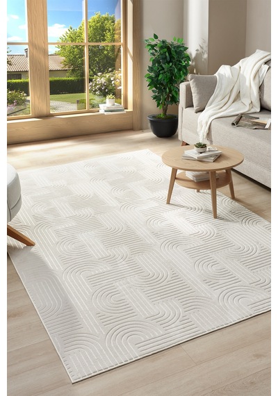 Raschel Carpet Bohem Emboss Premium Seri Kaymaz Taban Jel Taban Halı Yolluk Krem Krem