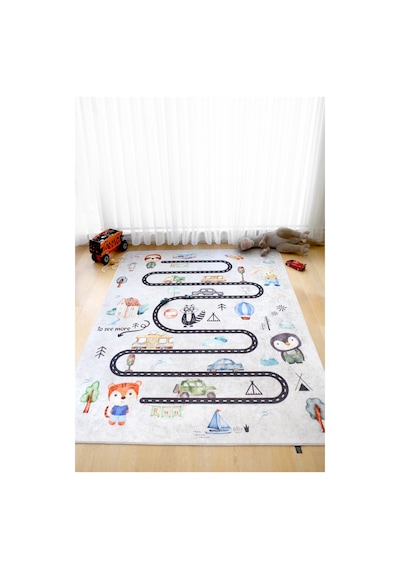 Araba Yolu Oyun Matı 120x160 cm Bebek Çocuk Halısı Gri Yenidoğan Yumuşak Aktivite Etkinlik Örtüsü