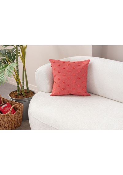 Swita Home Dekoratif Puantiye Keten Kumaşlı Kırlent Kılıfı 43x43 Nar Çiçeği