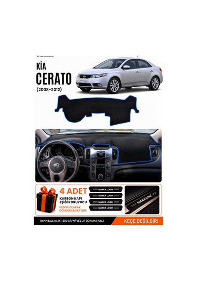 Kia Cerato 2008-2012 Uyumlu Torpido Koruma, Torpido Örtüsü, Torpido Kılıfı - Siyah-mavi - Kı007