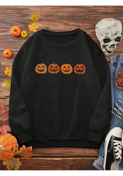 Startmore Punk Pumpkin & Slogan Graphic Siyah Siyah