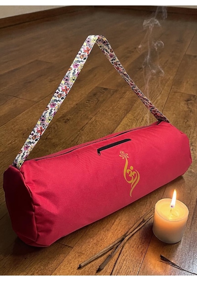 Su Geçirmez Om Baskılı Mat Taşıma Çantası Yoga Fitness Antrenman Çantası 2 Adet Mat Toplama Lastiği Kırmızı