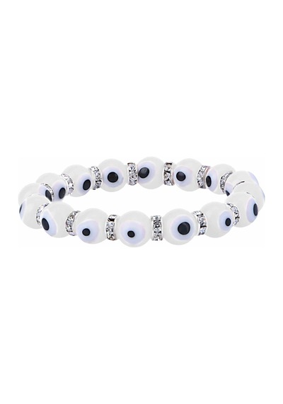 Stretch 10 Mm Beyaz Renk Nazar Boncuklu Kristal Taşlı Rondela Bileklik Diğer