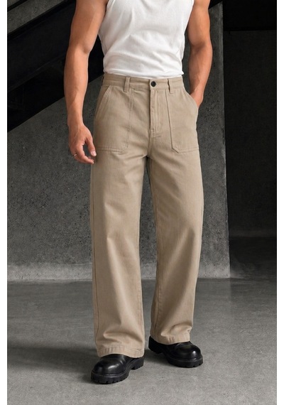 Tarz Cool Erkek Baggy Fit Old Money Cep Detaylı Pantolon Vizon