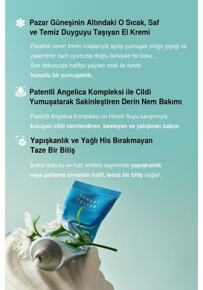 Nemlendirici, Hafif Dokulu Unisex Parfümlü El Kremi Dashu Sunday Cotton Perfume Hand Cream