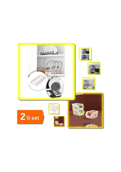 Tencere Kapağı Organizeri 6 Bölmeli Kapak Rafı + Katlı Düzenleyici - Kat Kat Düzenleyici - 2li Set Belirtilmemiş