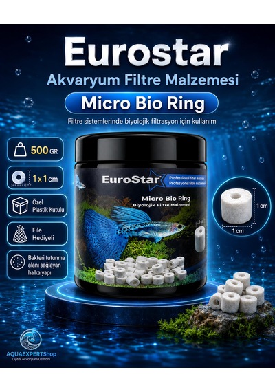 Eurostar Akvaryum Filtre Malzemesi - Micro Bio Ring - Üstün Bakteri Tutuşu - Özel Plastik Kutulu - File Hediyeli - 500 Gr