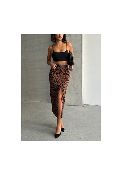 Verymoda Leopar Desenli Uzun Kalem Etek F1665 Kahve Siyah