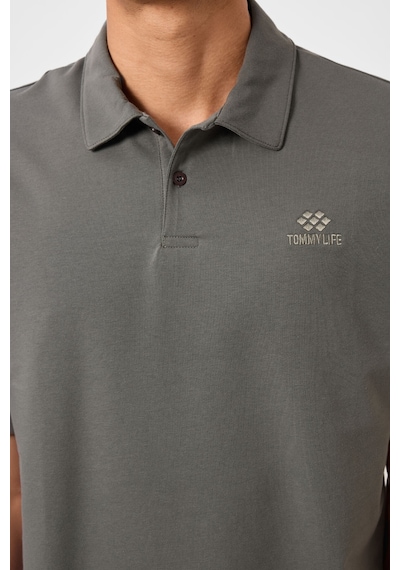 Tommy Life Çağla Basic Logolu Standart Kalıp Triko Polo Yaka Erkek T-shirt - 87748 Çağla