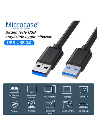 Microcase Usb A To Usb A İki Ucu Erkek Çift Taraflı Usb 3.0 Kablo 150 Cm Al4779 Siyah