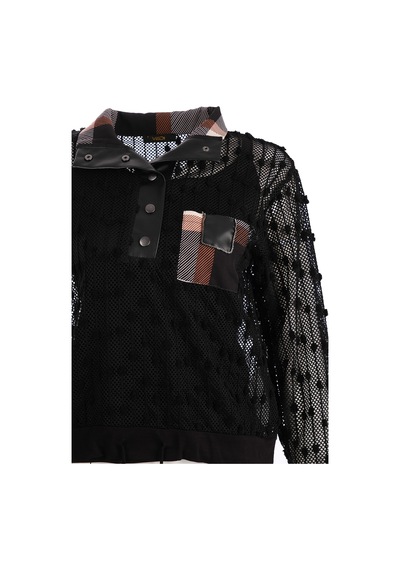 Vedi Oversize Uzun Kol Minimalist File Detaylı Kadın Bluz Siyah