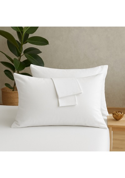 Beyaz Pamuk Kumaş Kapaklı Yastık Kılıfı 2 Adet 50 X 70 Cm