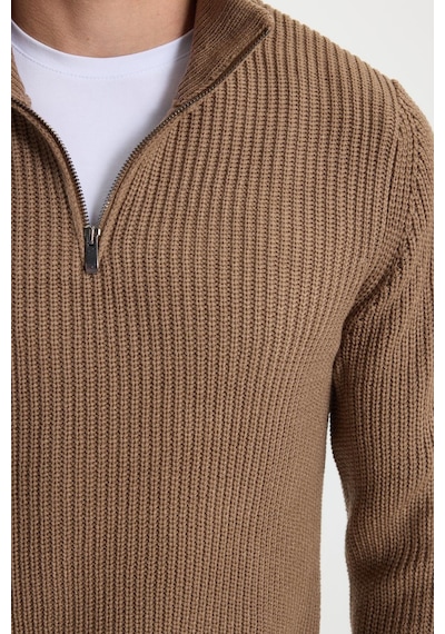 Tudors Erkek Slim Fit Dar Kesim Fermuarlı Koyu Vizon Dik Yaka Triko Kazak-34926 Koyu Vizon Tudors Erkek Slim Fit Dar Kesim Fermuarlı Koyu Vizon Dik Yaka Triko Kazak-34926 Koyu Vizon