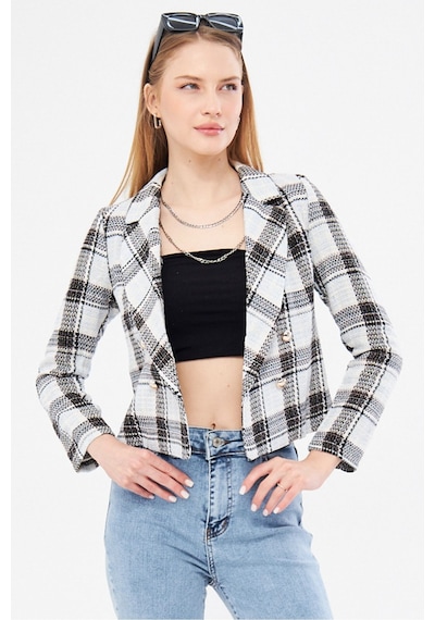 Armonika Kadın Açık Mavi Kruvaze Yaka Tüvit Crop Ceket Arm-24k001014