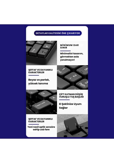Coofbe Sessiz Yumuşak Tuşlu Ofis Bilgisayar Laptop Kablolu Klavye Ve Mouse Seti 104 Tuşlu Q Klavye