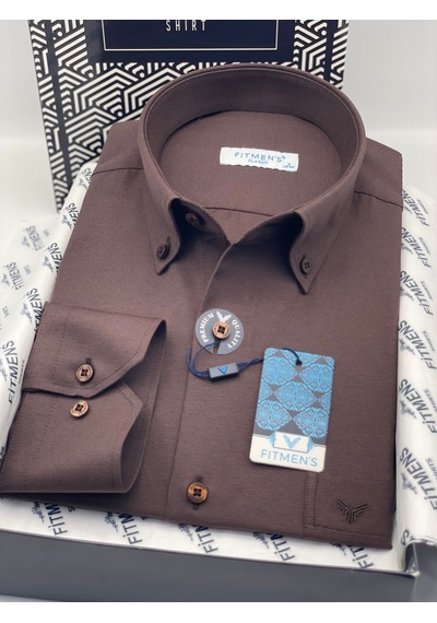 Klasik Uzun Kol Pamuklu Yaka Düğmeli Hediye Kutulu Kolay Ütülenebilir Erkek Gömlek Fs-003897 - Koyu Kahve-3373