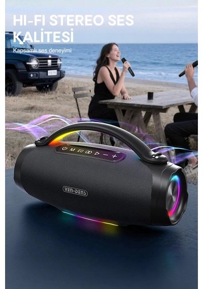 Ven-dens Vd-spk026l 240 W Bluetooth 5.3 Taşınabilir Hoparlör, 24000 Mah Batarya, Led Işık, Siyah