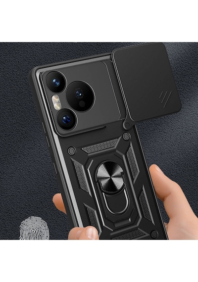 Zore Huawei Pura 70 5g Kılıf Magnetik Standlı Kamera Korumalı Ogaa Sürgülü Vega Kapak - Siyah