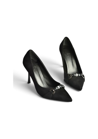 Fox Shoes Z676111102 Siyah Süet İnce Topuklu Kadın Topuklu Stiletto Ayakkabı