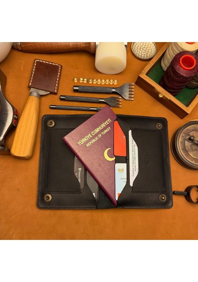 Bideri Ani Hakiki Deri Passport Cüzdan Kılıf Antrasit
