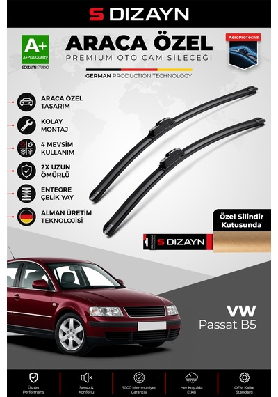 S-dizayn Vw Passat B5 Ön Cam Silecek Seti 1996-2001 Premium Araca Özel 53-50 Cm A+ Kalite
