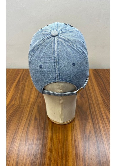 Denim Jean Kot Kumaş Vintage Yıkamalı Unisex Cap Şapka Mavi - Açık Mavi