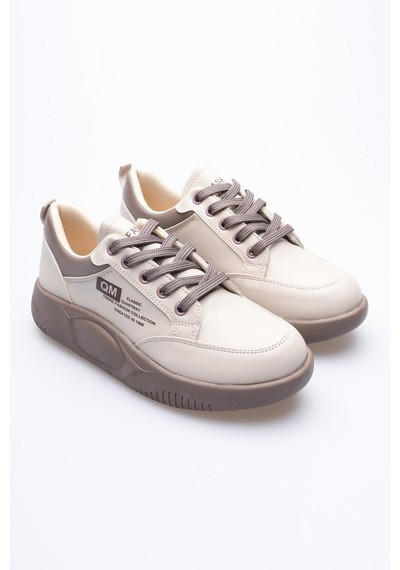 Mubiano Kadın Deri Sneaker Bağcıklı Spor Ayakkabı Bej Avelo Bej
