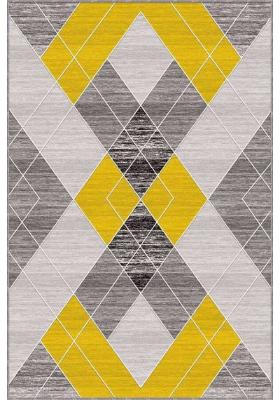 Sarı Geometrik Kaymaz Taban Makinede Yıkanabilir Halı Dd002n11