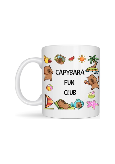 Capybara Fun Club Yazılı Eğlenceli Tasarım Kupa Model 237 Sevimli Baskılı Seramik Kahve Kupası Çok Renkli