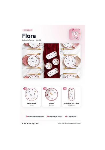 Tr Flora Lüx Seramik 10 Parça 6 Kişilik Kahvaltı Takımı Seti Genel