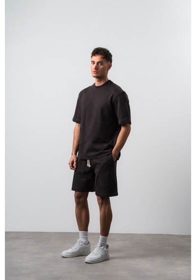 Erkek Nakış Detaylı Regular Fit T-shirt Şort Takım Kahve Kahverengi