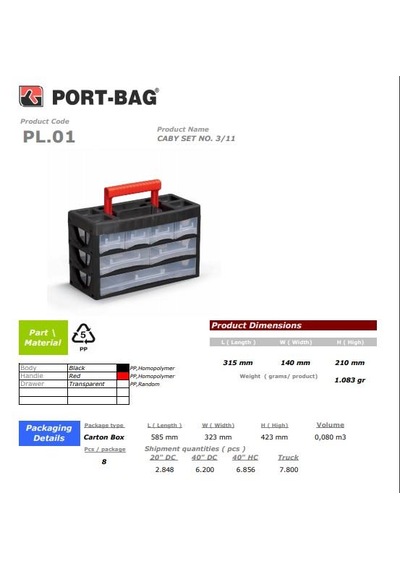 Portbag Pl01 Caby 3/11 Çekmece Seti