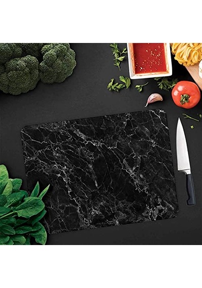 Siyah Mermer Görünümlü Cam Kesme Tahtası 30cm X 40cm Çok Renkli