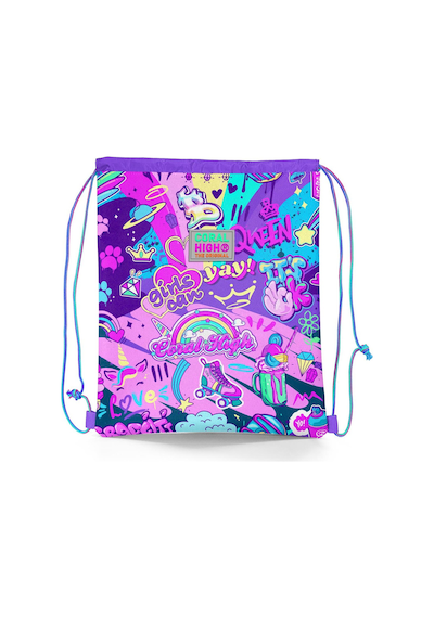 Coral High Kids Grafiti Desenli İpli Büzgülü Sırt Çantası 12648 Pembe - Mor
