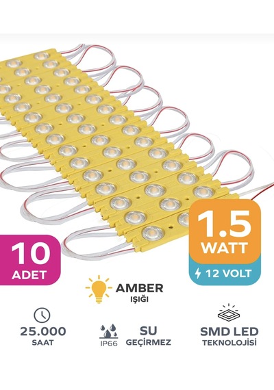 Point 3 Ledli Parmak Led Modül 1.5w 2835 Smd Mercekli 12v-10 Adet Sarı