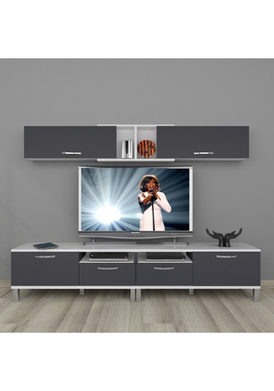 Decoraktiv Eko 5220 Mdf Krom Ayaklı Tv Ünitesi Tv Sehpası Beyaz - Antrasit